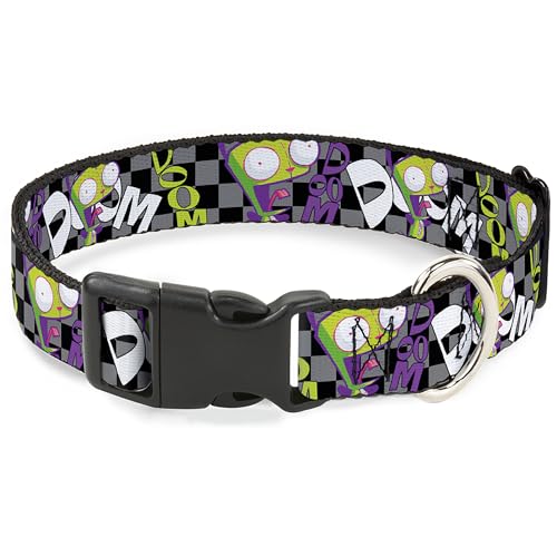 Nickelodeon Hundehalsband, Kunststoffschnalle, Invader Zim GIR Doom Pose Checker, Schwarz/Grau, 40,6 bis 58,9 cm, 3,8 cm breit von Buckle-Down