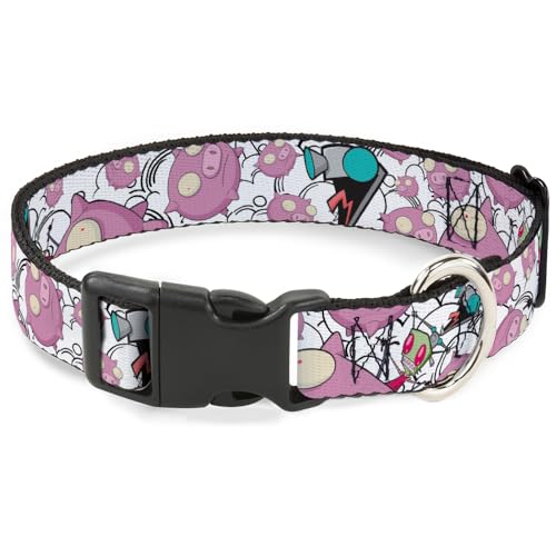 Nickelodeon Hundehalsband, Kunststoffschnalle, Invader Zim Gir und Piggy Doddles, Weiß / Schwarz, 50,8 bis 78,9 cm, 3,8 cm breit von Buckle-Down