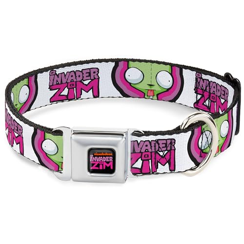 Nickelodeon Hundehalsband, Metall-Sicherheitsgurtschnalle, Invader Zim Titellogo und Gir Pose, Nahaufnahme, 38,1 bis 61 cm, 2,5 cm breit von Buckle-Down