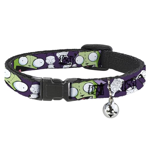 Nickelodeon Katzenhalsband, Breakaway-Halsband mit Glöckchen, Invader Zim Gir Posen und Skizze, Violett, 21,6 bis 30,5 cm, 1,3 cm breit von Buckle-Down