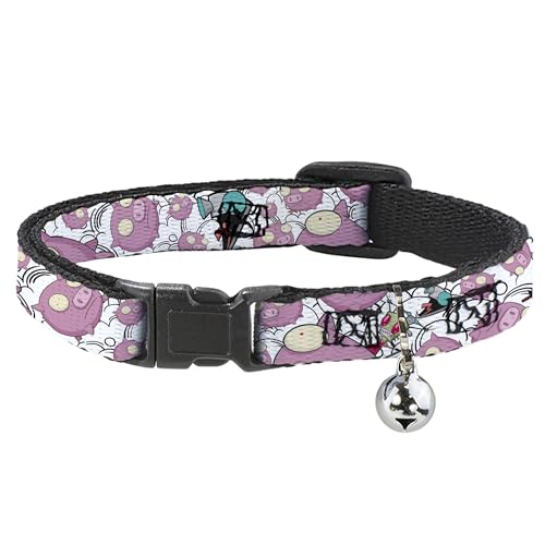 Nickelodeon Katzenhalsband, Breakaway-Halsband mit Glöckchen, Invader Zim Gir und Piggy Doddles, Weiß/Schwarz, 21,6 cm bis 30,5 cm, 1,3 cm breit von Buckle-Down