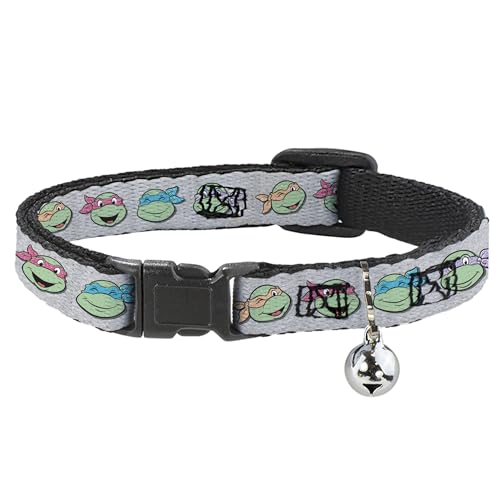 Nickelodeon Katzenhalsband, Breakaway-Halsband mit Glöckchen, Teenage Mutant Ninja Turtles Expressions, Grau, 21,6 bis 30,5 cm, 1,3 cm breit von Buckle-Down