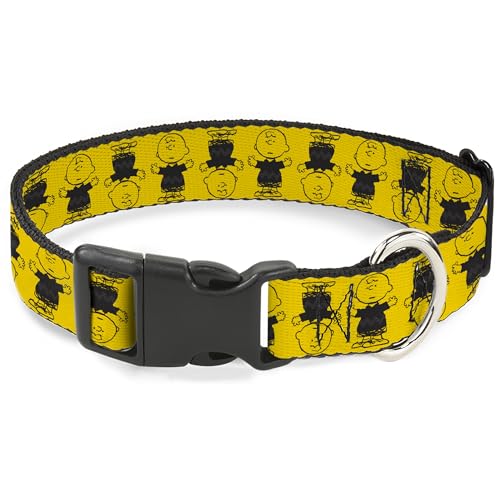 Peanuts Worldwide LLC Hundehalsband, Kunststoffschnalle, Peanuts Charlie Brown Pose Flip Gelb / Schwarz, 24,5 bis 37,8 cm, 1,3 cm breit von Buckle-Down