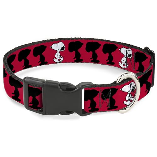 Peanuts Worldwide LLC Hundehalsband, Kunststoffschnalle, Peanuts Snoopy Walking Silhouette Pose, Rot, Schwarz, Weiß, 38,1 cm bis 61 cm 2,5 cm breit von Buckle-Down