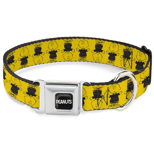 Peanuts Worldwide LLC Hundehalsband, Metall-Sicherheitsgurtschnalle, Peanuts Charlie Brown Pose Flip Gelb / Schwarz, 50,8 bis 78,9 cm 3,8 cm breit von Buckle-Down