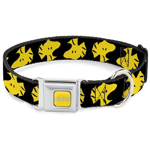 Peanuts Worldwide LLC Hundehalsband, Metall-Sicherheitsgurtschnalle, Peanuts Woodstock Face Flip, Schwarz/Gelb, 50,8 bis 78,9 cm, 3,8 cm breit von Buckle-Down