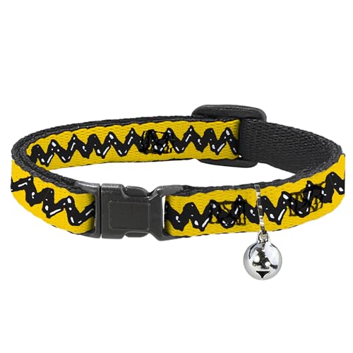 Peanuts Worldwide LLC Katzenhalsband, Abreißhalsband mit Glöckchen, Peanuts Charlie Brown Zickzack-Streifen, Gelb-Schwarz, 21,6 bis 30,5 cm, 1,3 cm breit von Buckle-Down