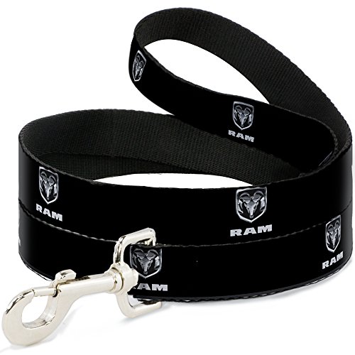 Ram Hundeleine mit Logo, 1,8 m lang, 1,3 cm breit, Schwarz / silberfarben von Buckle-Down