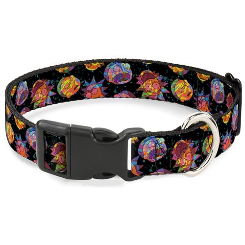 Rick and Morty Hundehalsband, Kunststoffschnalle, Rick and Morty Vaporwave Expressions, mehrfarbig, 40,6 bis 58,9 cm, 3,8 cm breit von Buckle-Down