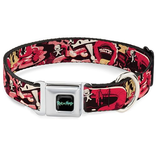 Rick and Morty Hundehalsband, Metall-Sicherheitsgurtschnalle, Rick and Morty Anatomy Park Collage, Rot, Schwarz, 28,9 bis 41,5 cm 2,5 cm breit von Buckle-Down