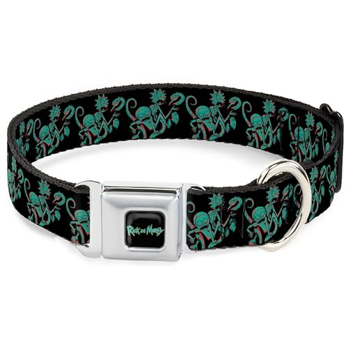 Rick and Morty Hundehalsband, Metall-Sicherheitsgurtschnalle, Rick and Morty Psychedelic Monster Pose, Schwarz / Grün, 33 bis 43 cm, 3,8 cm breit von Buckle-Down