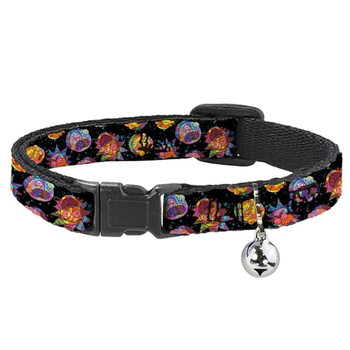 Rick and Morty Katzenhalsband, Breakaway-Halsband mit Glocke, Rick and Morty Vaporwave Expressions, mehrfarbig, 21,6 bis 30,5 cm, 1,3 cm breit von Buckle-Down