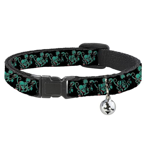 Rick and Morty Katzenhalsband, Breakaway-Halsband mit Glöckchen, psychedelische Monster-Pose, Schwarz-Grün, 21,6 bis 30,5 cm, 1,3 cm breit von Buckle-Down