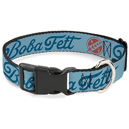 Star Wars Hundehalsband, Kunststoffschnalle, Star Wars Boba Fett Schrift und Logo Blues Red, 40,6 bis 58,9 cm breit von Buckle-Down