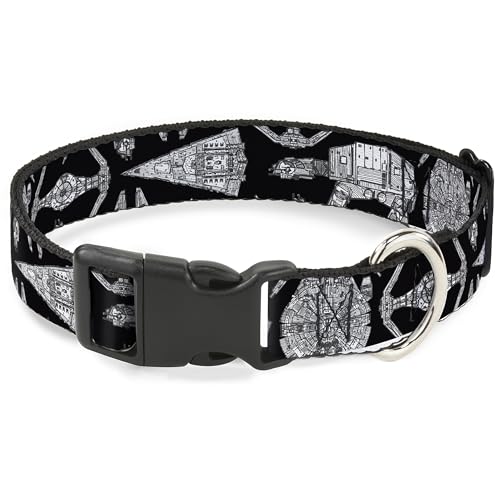 Star Wars Hundehalsband, Kunststoffschnalle, Star-Wars-Schiffe und Fahrzeuge, Schwarzgrau, 24,1 bis 33 cm, 2,5 cm breit von Buckle-Down