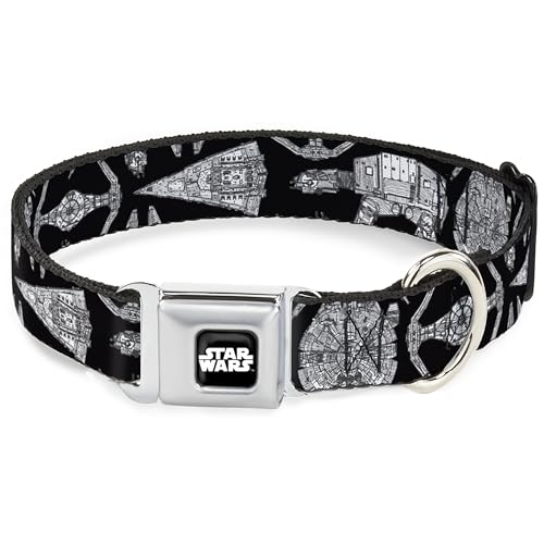 Star Wars Hundehalsband, Metall-Sicherheitsgurtschnalle, Star-Wars-Schiffe und Fahrzeuge, Schwarzgrau, 38,1 bis 61 cm breit, 2,5 cm von Buckle-Down