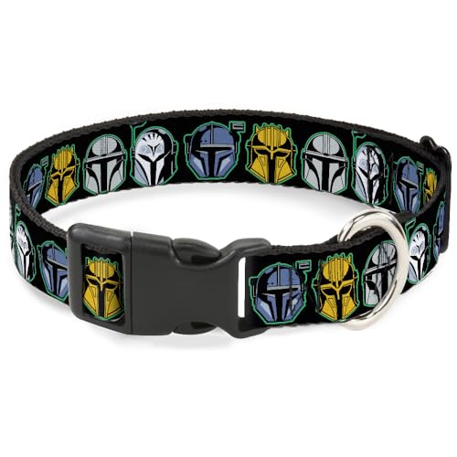 Star Wars Hundehalsband mit Kunststoffclip, Schnellverschluss, leicht verstellbar, The Mandalorian Helme, 21,6 bis 30,5 cm, 1,3 cm breit von Buckle-Down