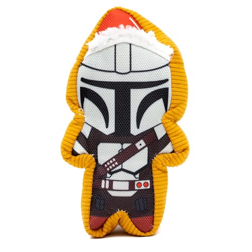 Star Wars Quietschendes Plüsch-Hundespielzeug für große, mittelgroße und kleine Hunde, Holiday Mandalorian Santa Cookie Replica von Buckle-Down