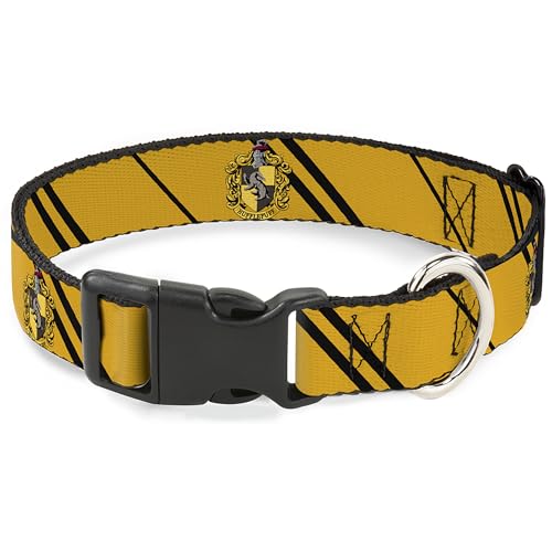 Warner Bros. Hundehalsband, Kunststoffschnalle, Hufflepuff-Wappenstreifen, Gelb-Schwarz, 33 bis 43 cm, 3,8 cm breit von Buckle-Down