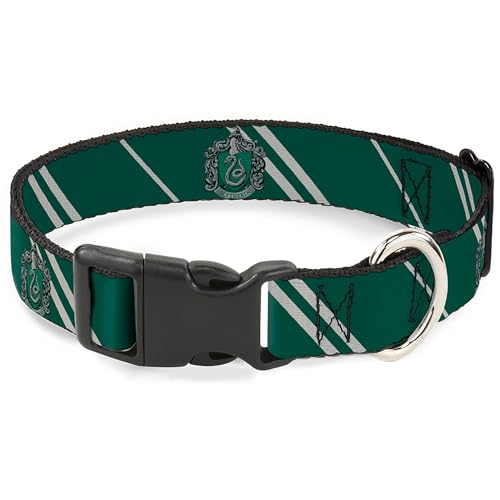 Warner Bros. Hundehalsband, Kunststoffschnalle, Slytherin Crest Stripe5 Grüngrau, 28,9 bis 41,9 cm breit von Buckle-Down