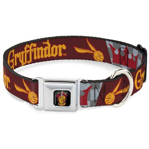 Warner Bros. Hundehalsband, Metall-Sicherheitsgurtschnalle, Harry Potter Gryffindor Quiditch Ball Crown Rotgoldgrau, 24,1 cm bis 33 cm, 2,5 cm breit von Buckle-Down