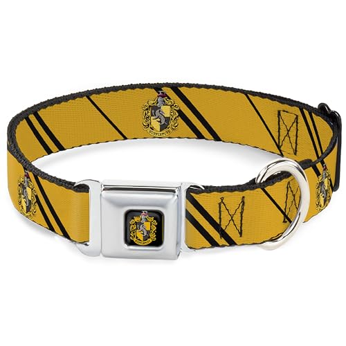 Warner Bros. Hundehalsband, Metall-Sicherheitsgurtschnalle, Hufflepuff-Wappen, gestreift, 38,1 bis 61 cm, 2,5 cm breit von Buckle-Down