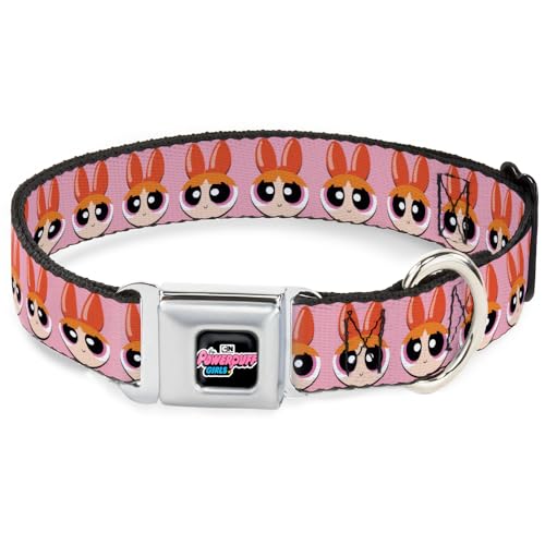 Warner Bros. Hundehalsband, leicht verstellbar, Metall-Sicherheitsgurt-Schnalle, Schnellverschluss, The Powerpuff Girls Blossom Face, 33 bis 43 cm, 3,8 cm breit, Größe S von Buckle-Down