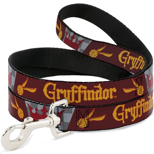 Warner Bros. Hundeleine, Harry Potter Gryffindor Quiditch Ball Crown Red Gold Grays, 1,8 m lang, 2,5 cm breit von Buckle-Down