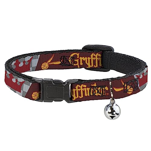 Warner Bros. Katzenhalsband, Breakaway-Halsband mit Glocke, Harry Potter Gryffindor Quiditch Ball Crown Red Golds Grau, 21,6 bis 30,5 cm breit von Buckle-Down