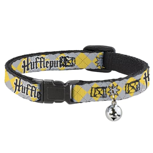 Warner Bros. Katzenhalsband, Breakaway-Halsband mit Glocke, Harry Potter Hufflepuff-Sterne, Argyle-Karo, Grau-Goldbraun, 21,6 bis 30,5 cm, 1,3 cm breit von Buckle-Down