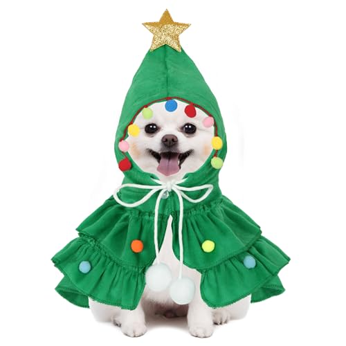 Budding Gallery Weihnachts-Outfit für Hunde, Elfen, Katzen, Umhang, Welpenkleidung, Kätzchen-Umhang, Weihnachtsbaum-Kostüme für kleine Hunde, Katzen, Haustier-Weihnachtsmann-Geschenke von Budding Gallery