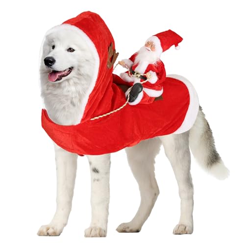 Hund Weihnachten Outfit Große Hunde Weihnachtsmann Reiten Kostüm Xmas Kleidung für Haustier Geschenke Warm Hund Winter Mantel Pullover Kostüme mit Rentierhut von Budding Gallery