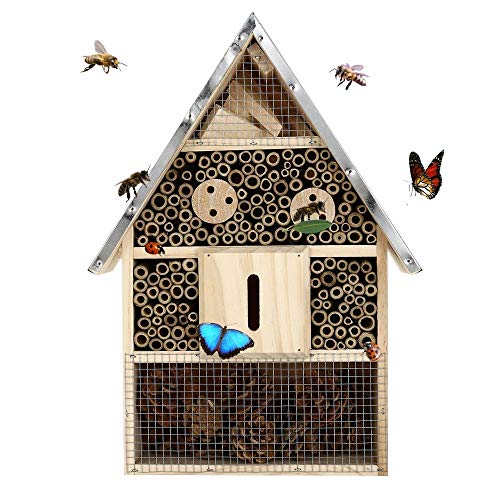 Buddy Wild Insektenhotel - 28x9,5x40 cm Umweltfreundliches Insektenhaus für Schmetterlinge Marienkäfer im Garten - Kinderfreundliches Witterungsbeständiges Bienenhotel Naturholz mit Metalldach von Buddy Wild