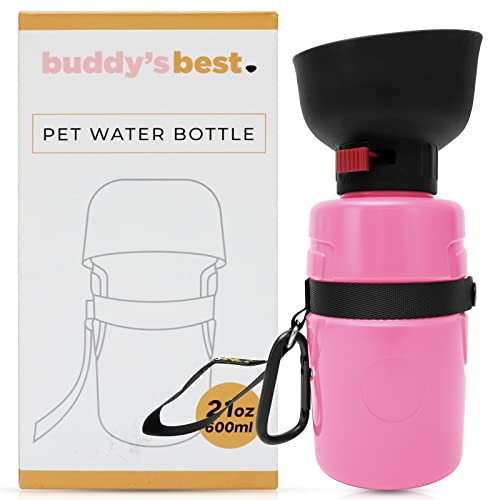 Buddy's Best 595.3 g Hund Wasserflasche (Pink) - Outdoor Faltbarer Wassernapf Becher für eine Reise, Wandern, Spazierengehen, Reisen - Abenteuer und Haustier Reise Essentials - Doggy Hydration Bottle von Buddy's Best