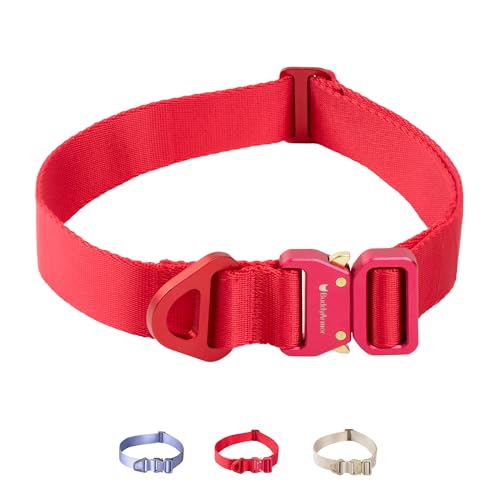 BuddyArmor Hundehalsband aus leichter Legierung, hochfestes Nylon mit Schnalle aus Aluminiumlegierung für mittelgroße und große Hunde, Größe L (lebendiges Rot) von BuddyArmor