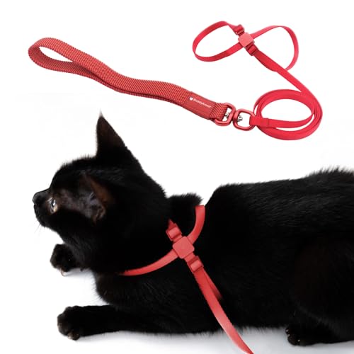 BuddyArmor Katzengeschirr und Leine, ausbruchsicher, Anti-Würgen, verstellbar, leicht, geeignet für Katzen jeden Alters (Vivid Red) von BuddyArmor