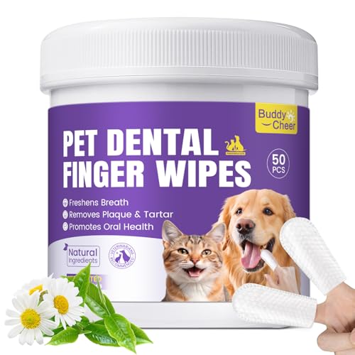 BuddyCheer Original Pet Dental Wipes, 50 Pack - Unscented Finger Wipes for Travel, Freshens Breath & Removes Plaque, No Rinse Needed, Perfect for Daily Oral Care von BuddyCheer