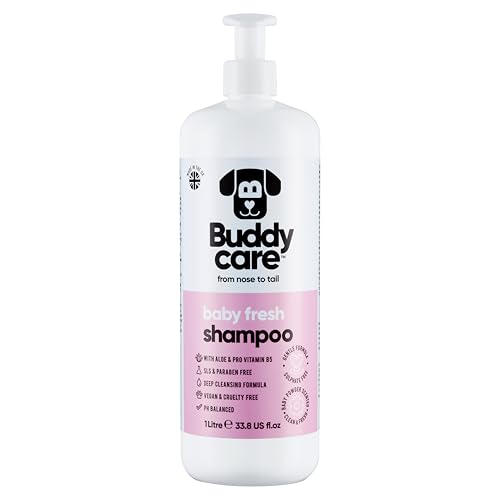 Baby Fresh Dog Shampoo von Buddycare - Shampoo für müffelige Hunde ab 8 Wochen - Baby-Puder-duftendes Welpen-Shampoo mit Aloe Vera und Provitamin B5 (1L) von Buddycare