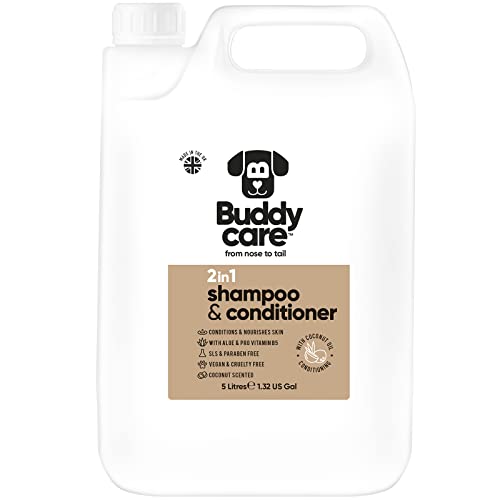 Buddycare 2in1 Shampoo & Conditioner Praktisches Hundeshampoo und Conditioner in einem - Mit Aloe Vera und Pro-Vitamin B5 (5L) von Buddycare