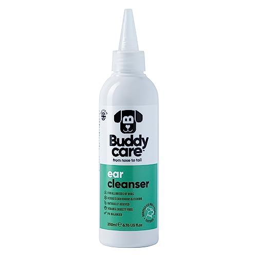 Buddycare Hundeohrreiniger, beruhigende Ohrenreinigungslösung für Hunde, natürlich gewonnene Inhaltsstoffe mit Aloe Vera (200 ml, 1 Stück) von Buddycare