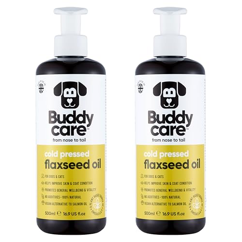 Buddycare Leinsamenöl - 500ml x2 - Natürliches Nahrungsergänzungsmittel für Hunde & Katzen - Reich an Omega-3-Fettsäuren für ein gesundes Fell und Haut von Buddycare