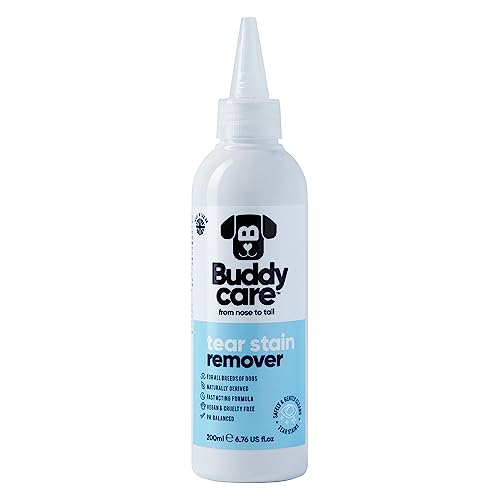 Buddycare Tränenfleckenentferner für Hunde, schnell wirkender Tränenfleckenentferner für Hunde, natürlich gewonnen, PH-ausgeglichene Formel (200 ml, 1 Stück) von Buddycare