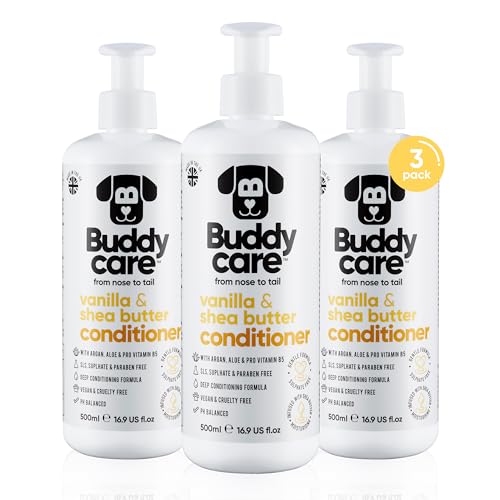 Buddycare Vanille Shea Butter Hundespülung 500 ml x3 Welpenspülung mit Vanille und Sheabutter mit Aloe Vera und Provitamin B5 von Buddycare