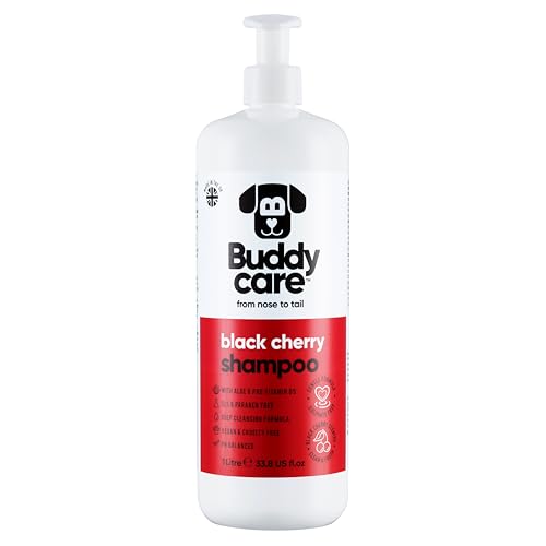 Schwarzkirsch-Hundeshampoo von Buddycare - Tiefenreinigendes Shampoo für Hunde - Fruchtiger Duft - Mit Aloe Vera und Pro-Vitamin B5 (1L) von Buddycare