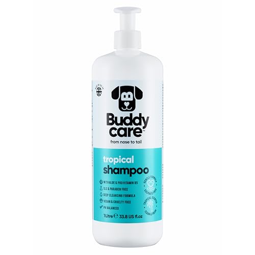 Tropisches Hundeshampoo von Buddycare - Tiefenreinigendes Shampoo für Hunde - Erfrischender Duft - Mit Aloe Vera und Pro-Vitamin B5 (1L) von Buddycare