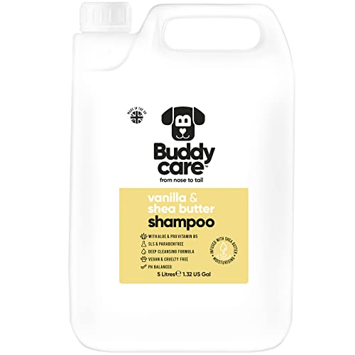 Vanille- & Sheabutter-Hundeshampoo von Buddycare - Feuchtigkeitsspendendes Shampoo für Hunde - Frisch duftend - Mit Aloe Vera und Pro-Vitamin B5 (5L) von Buddycare