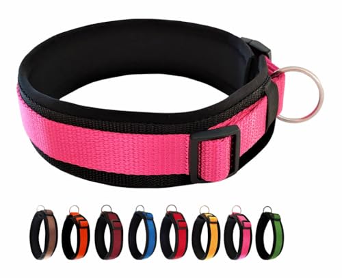 BUDDYPACK | Bequemes Hundehalsband | Extra-Breit mit Neopren-Polster | Für Kleine, Mittlere und Große Hunde | Größe XXS-3XL (L/XL (53-58 cm), Pink auf Schwarz) von Buddypack