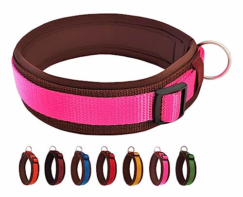 BUDDYPACK | Bequemes Hundehalsband | Extra-Breit mit Neopren-Polster | Für Kleine, Mittlere und Große Hunde | Größe XXS-3XL (M/L (47-52 cm), Pink auf Braun) von Buddypack