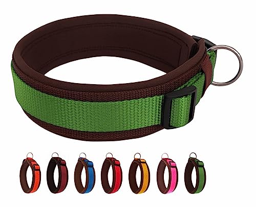 BUDDYPACK | Bequemes Hundehalsband | Extra-Breit mit Neopren-Polster | Für Minis bis Riesen | (L/XL (53-58 cm), Grün auf Braun) von Buddypack