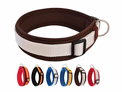 BUDDYPACK | Exklusives Hundehalsband Extra-Breit und Weich mit Neopren-Polster | Größe XXS-3XL | Verstellbar (L/XL (53-58 cm), Braun-Weiß) von Buddypack